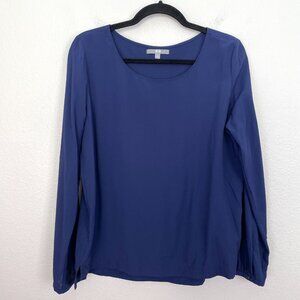 Uniqlo Womens Medium Blue Long Sleeve Blouse Stretch Round Neck Shirt Top